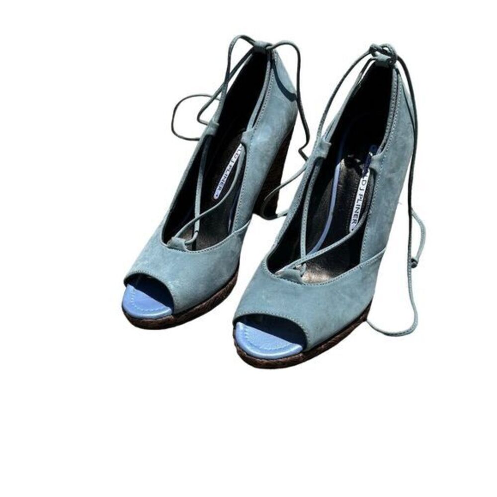 Donald J Pliner Blue Suede Lace-Up Peep Toe Heels Size 6.5M Women's Shoes